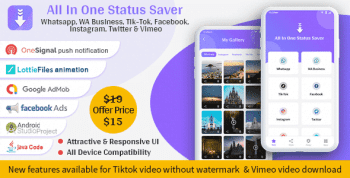 All In One Status Saver – Whatsapp, Whatsapp Business, Facebook, Instagram, TikTok, Twitter, Vimeo