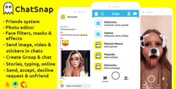 ChatSnap – Snapchat clone social network friend face filters chat editor + android studio + firebase