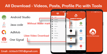 Insta,TikTok,Likee,FB,Whatsapp,Twitter With editing tools – Firebase| Admob | Onesignal