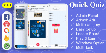 Quick Quiz | Quiz App | Multi Category | Amob Ads | Facebook Ads | Admin Panel