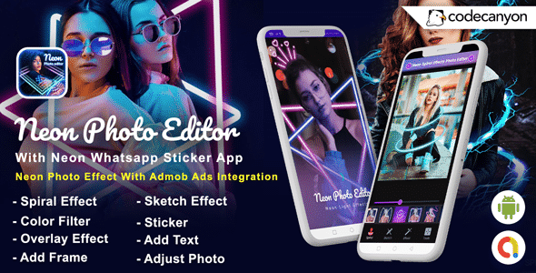 Android Neon Photo Editor with Whatsapp Sticker – Neon Spiral Light Effect (Android 10 Supported)