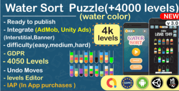 Water Sort Puzzle, liquid sorting (complete unity game +AdMob)