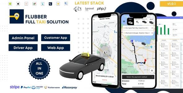 Flubber - Taxi Cab Full Solution with Customer and Driver Flutter App, Web and Admin Laravel Panel