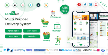 6amMart – Multivendor Food, Grocery, eCommerce, Parcel, Pharmacy delivery app with Admin & Website